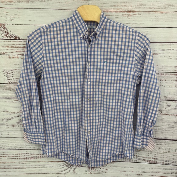 Southern Tide Plaid Button Down Long Sleeve Shirt Mens Large Blue White - Picture 1 of 8